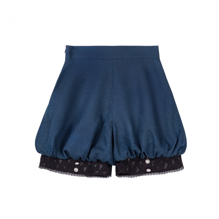 Dark Blue Gothic Ouji Lolita Shorts with Spiderweb Fabric