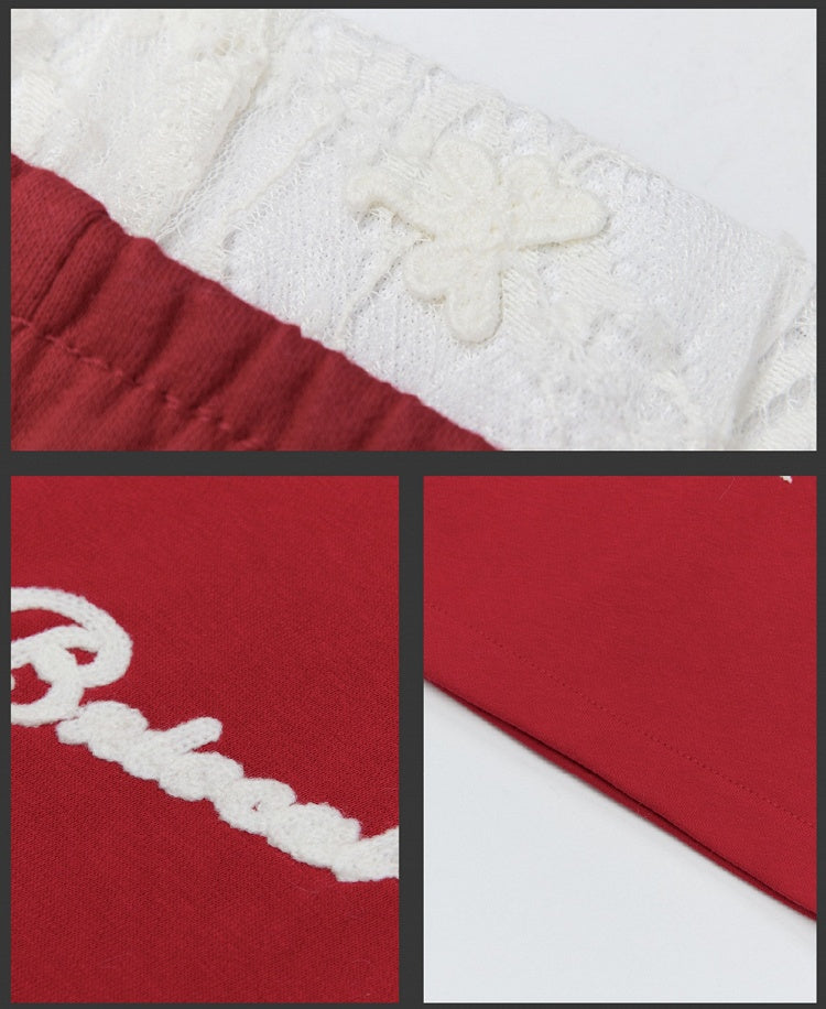 Schwarz/Rote Spitze Schmetterlinge Gerade Bein Schnitt Hose Spitze Trim