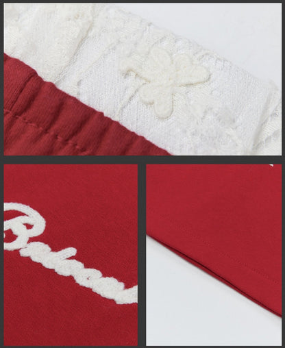 Schwarz/Rote Spitze Schmetterlinge Gerade Bein Schnitt Hose Spitze Trim