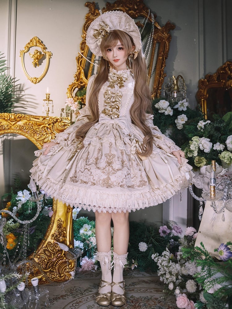 und Stickerei Ärmel Kleid Glocke Kerze Samt Kerzenständer Creme
