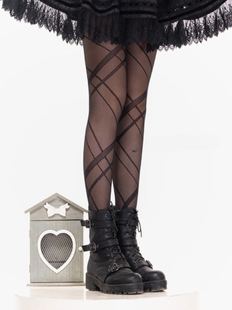 黒の半透けクリスコースバンドロリータタイツ