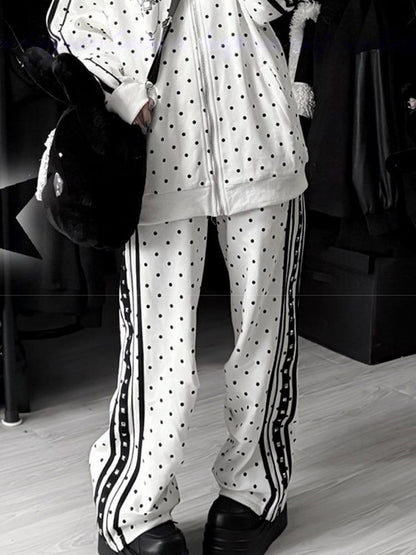 with Jirai Decorations Striped Kei Casual Stud Polka Pants Dot White