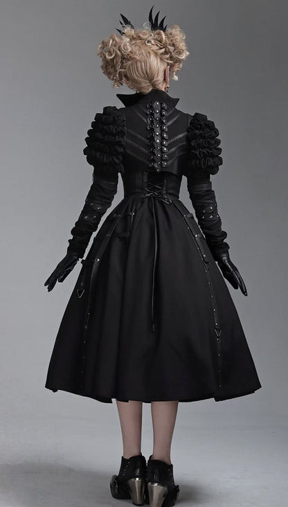 Black Collared Cropped Jacket with Spine Studs - FOXTROT