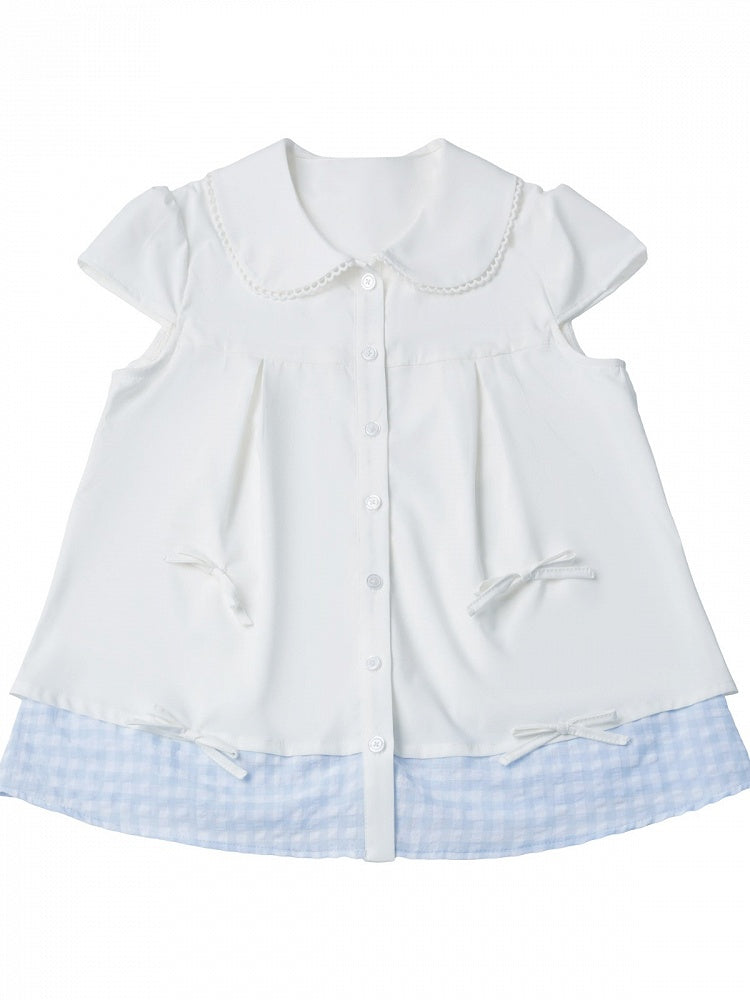 White Gingham Peter Pan Collar Blouse - PINK SAVIOR