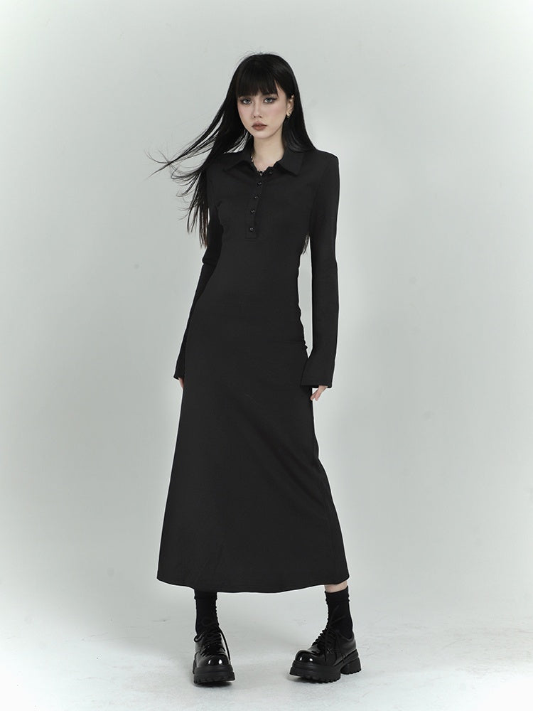 Black Slim-fitting Shirt Dress