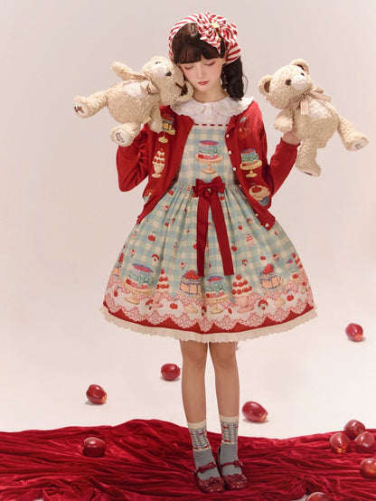 Roter Cardigan mit langen Ärmeln und Dessert-Print