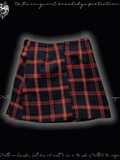 Glamorous Red  Black Plaid Cross Appliques Skirt Y2K