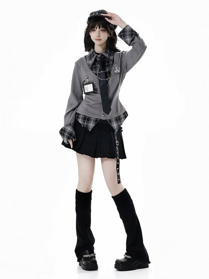 Skirt Box Accents Core Pleat Cross Edgy Black with Metal - Academic Gothic