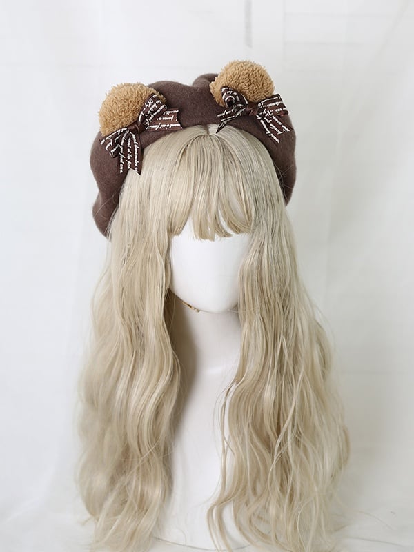 Detachable Beret Bowknot Coffee Cute Ear 4 Colors Lolita With Bear