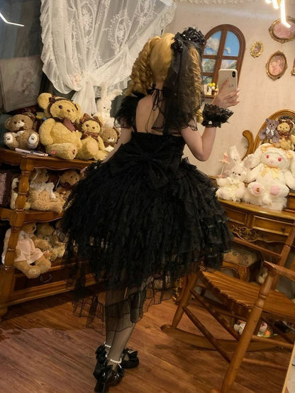 Schmetterling Hanayome Rock Stufenkleid Hime Mieder Lolita Stoff Ganz Schwarz