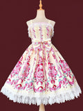 shaped with Heart Lolita Lace Yellow JSK Trim Sweet Dress Print Strawberry Pink