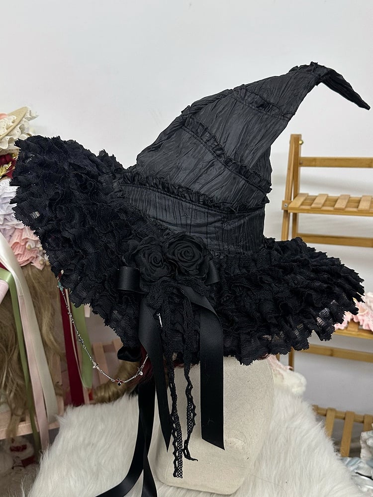 Witch Roses Options Hat Details 4 Lace Chains Color Black