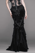 Black Rose Embossed Gothic Velvet Long Fishtail Skirt for Women