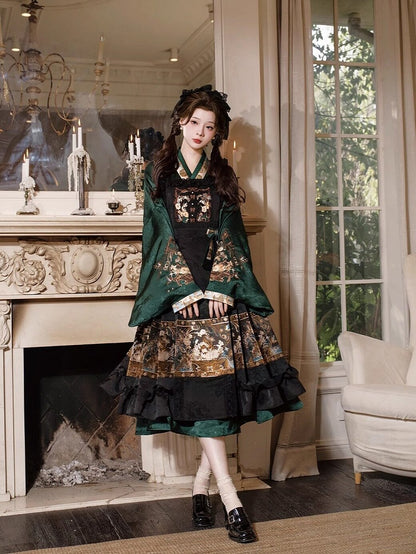 Han Lolita Magic Academy Theme Pipa Sleeves Dress Embroidery - Luo Xiu Dong Xiang
