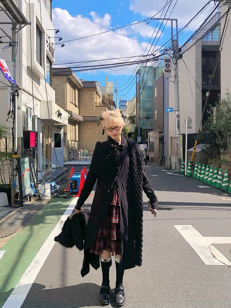 Wool Kawaii Plaid Black Skirt Bittersweet Tiered Red