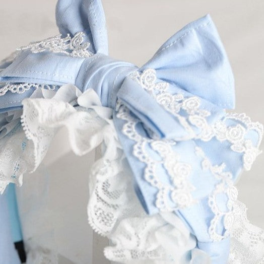 KC Lolita Blue Bowknot Large Sweet White Lace Light