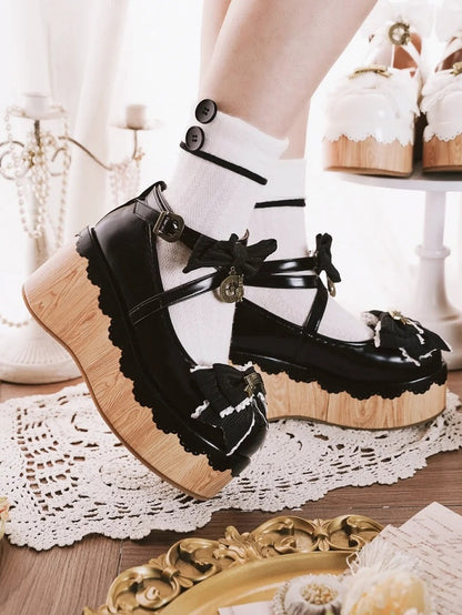 Sweet Toe Bow Charm Clock - Black Round Lolita Platforms Accents