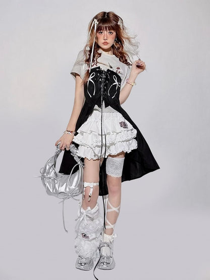 Elastic and Ruffle with Bubble White Tiered Waistband Hem Skirt