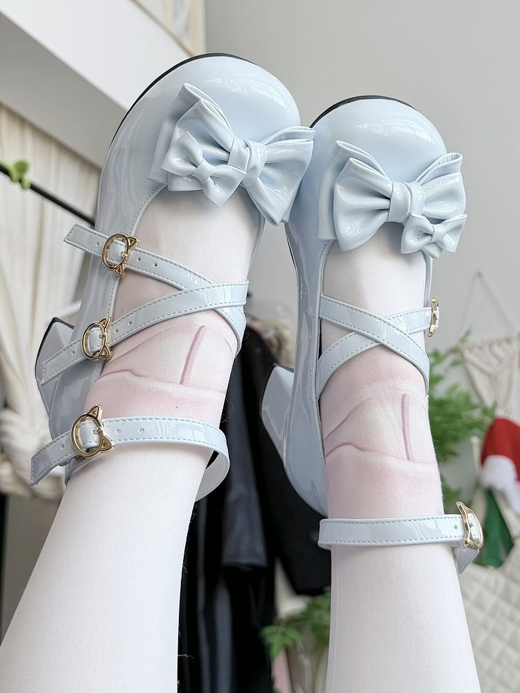 with Blue Sweet Lolita Bow Details Janes for Mid-heel Mary