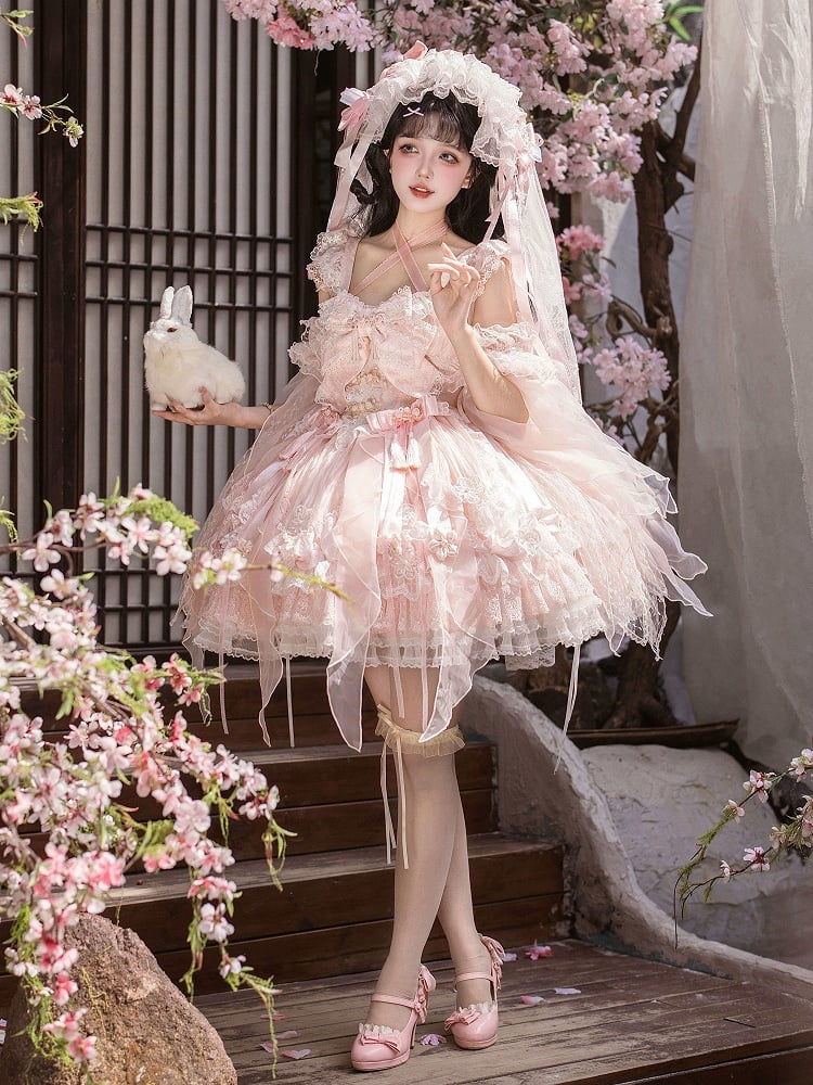 Sakura and Lolita Tassel Accents Dress Frog Button Chinoiserie with Pink JSK