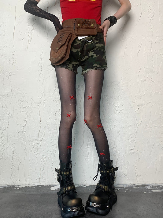 Black Y2K Details Tights Bowknot Pattern Polka-dot