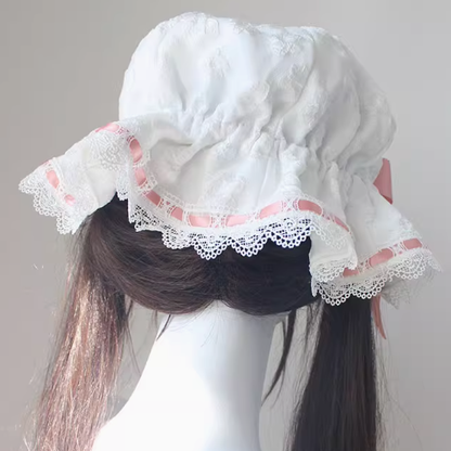 Dusty Pink Big Bow White Baby Hat