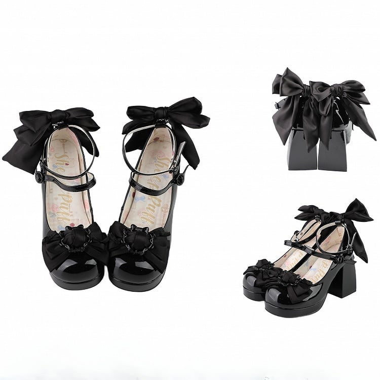Top Plateau Schwarz Schleife Poliert bei High Heels Block