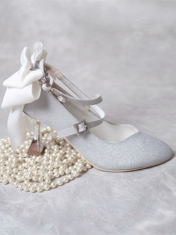 Toe Lolita PU Heels - High Silver Pointed Sparkling
