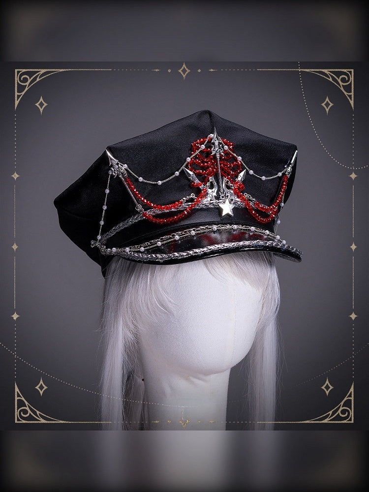 Military Hat with Bead Chain - Golden Koi Forest