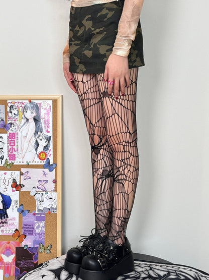 Black Tights Design Spider Fishnet Web