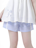 Shorts Blue Waist Elastic Plaid