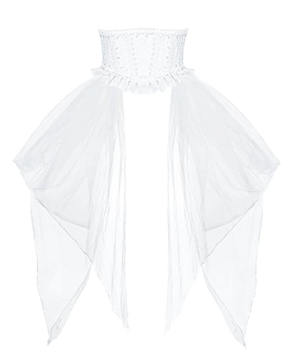 Veil Side White with Fabric Detachable Jacquard Belt Corset