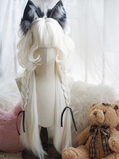 Schwarz/Karamell/Khaki/Milchweiße, hüftlange, lockige Perücke mit vollem Pony