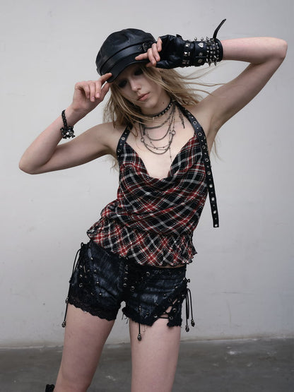 Studs Wasteland Punk with Decor Shorts Black