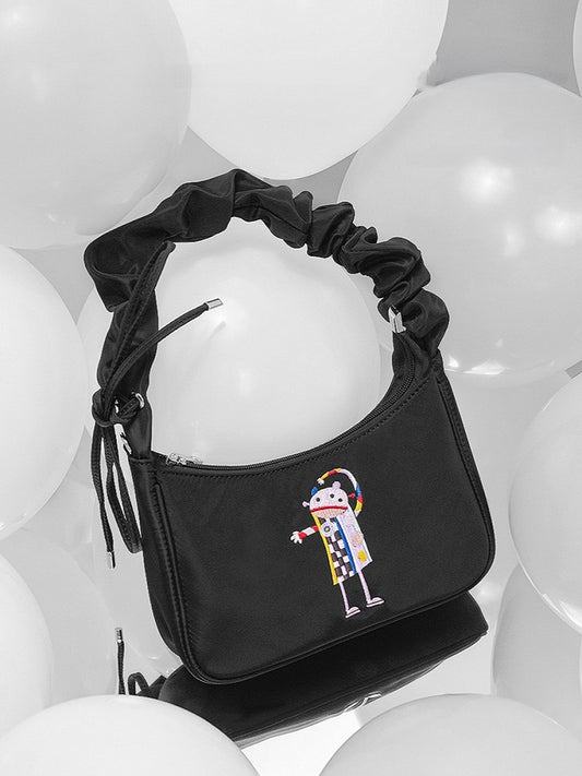 Black Bag Delicate Embroidery With Chic CrossbodyShoulder