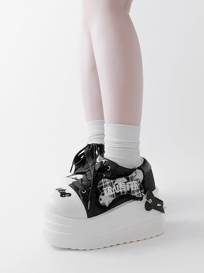 Black Punk Bone Applique Silver-tone Studs Platform Shoes