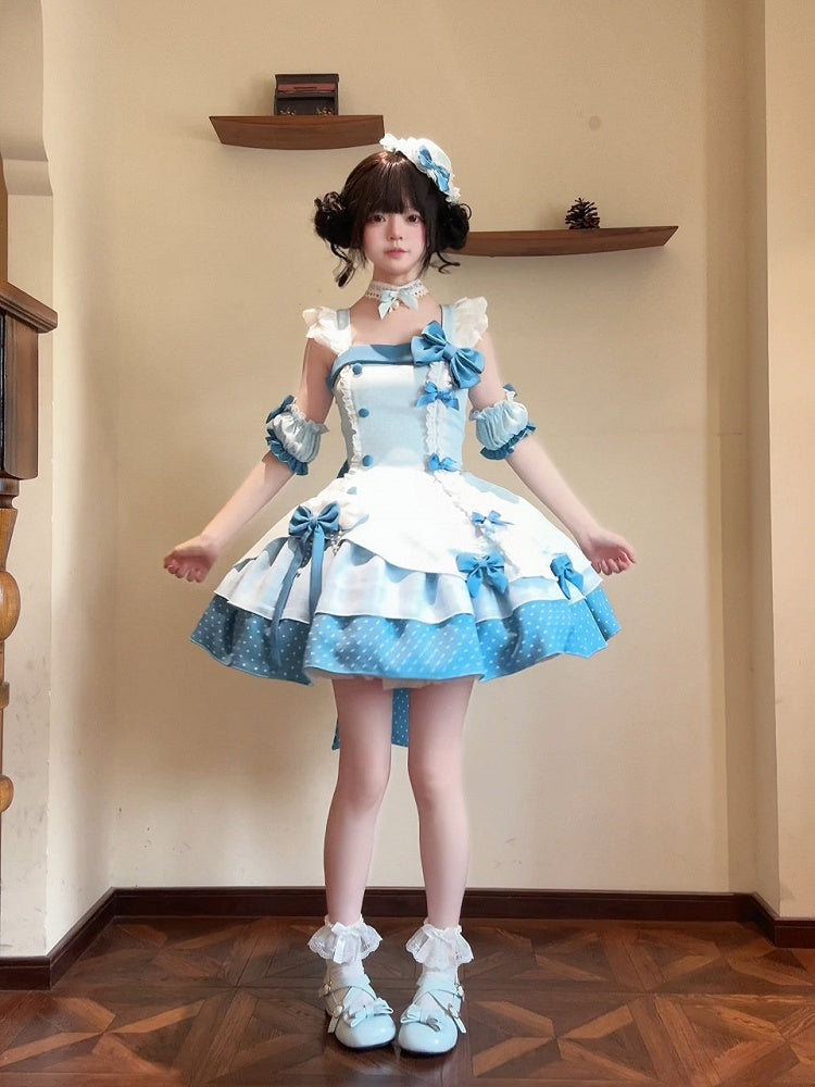 Blue Polka Dot Ruffled Sweet Lolita Jumper Skirt - Sweetheart Dream
