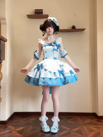 Blue Polka Dot Ruffled Sweet Lolita Jumper Skirt - Sweetheart Dream