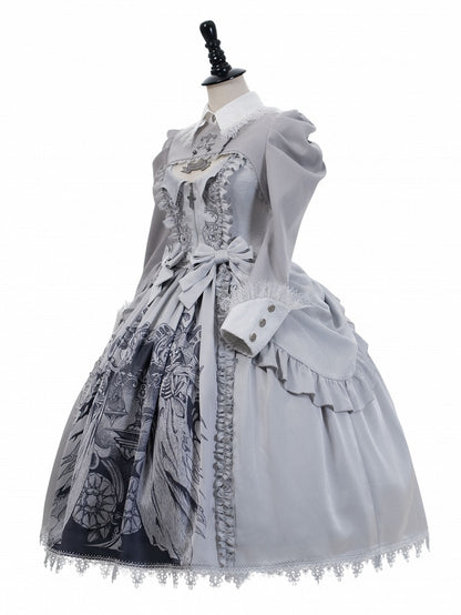 Sleeves Lolita Long Top Cropped Gray Embroidery Scale Gothic