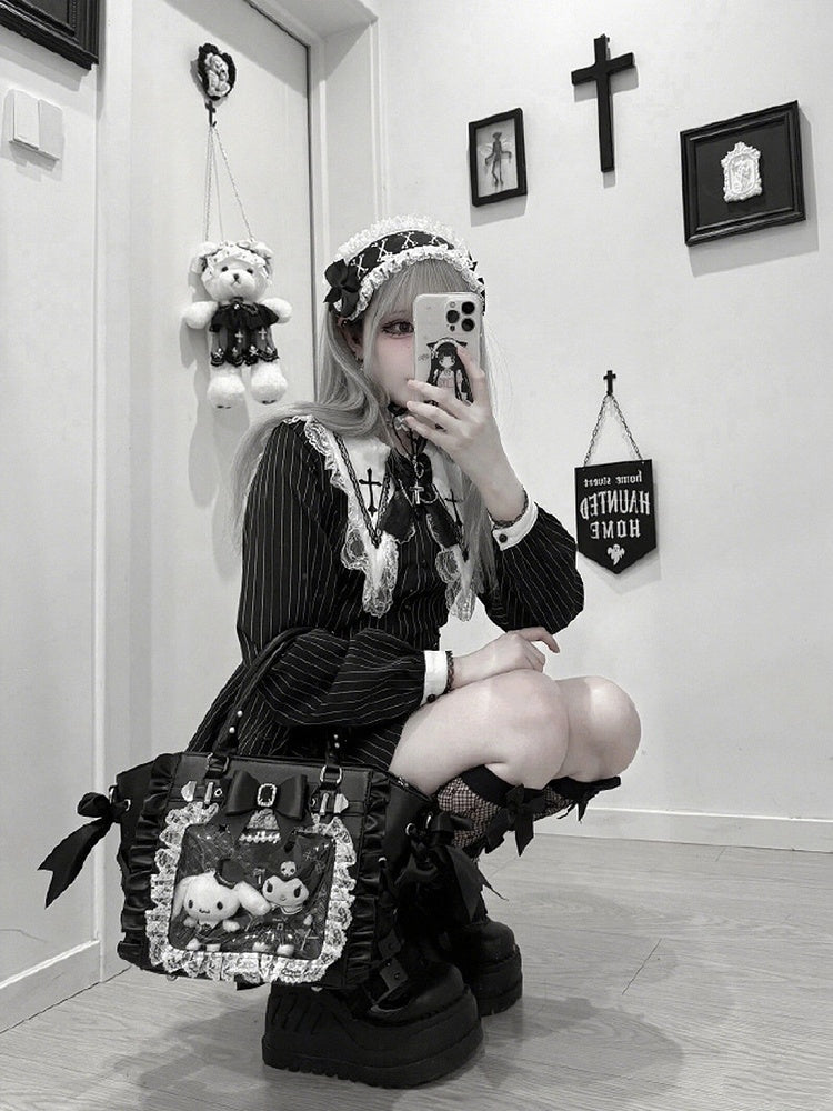 Tote Jirai Kei Trim Capacity – Black Large Ita Lace