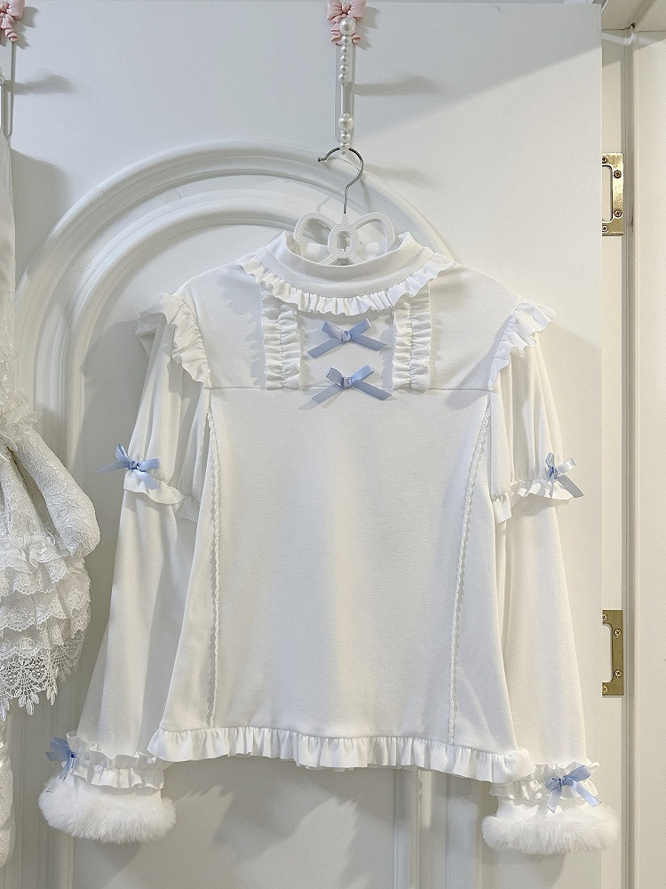 White Plush Top Sleeves Lolita Long Ruffle Cuffs Details with
