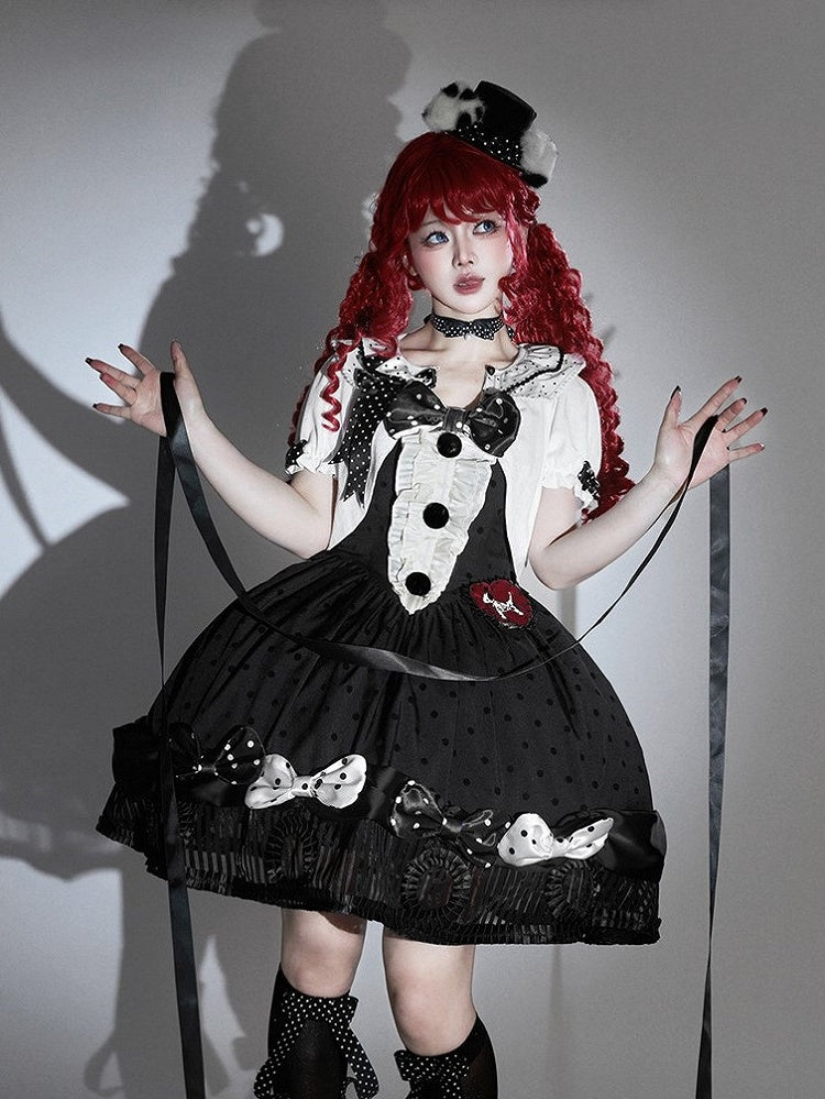 White Polka Dot Collar Knitted Gothic Lolita Cardigan with Bows - Tan Tuan
