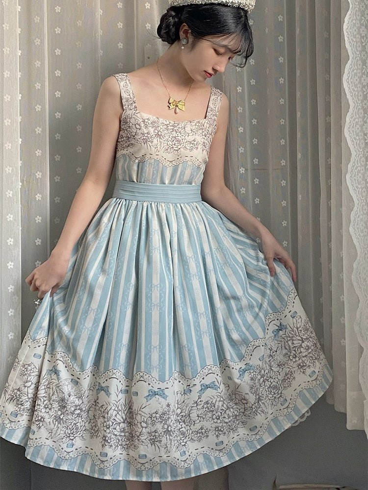 Version Jumper and Lolita Skirt Print Blue Classic Floral Clock Long