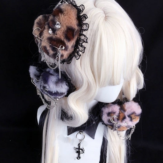 Details Safety Leopard Heart Pin Colors Print Plush Lace Hairclip Trim 3 with