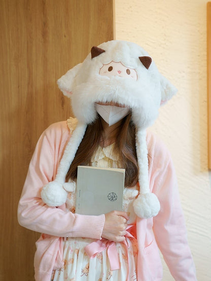 Weiße süße Lamm-Plüsch-Wintermütze