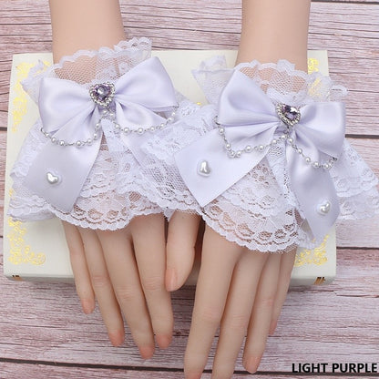 Pearl Cuffs Bowknot Color Lace Wrist Details Kei Heart Jirai 12 Options
