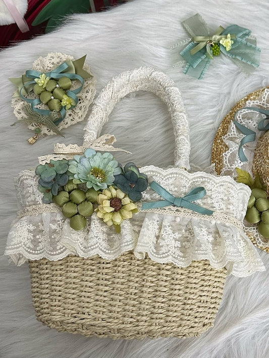 Tote Lace Straw Cottagecore Grape Floral Bag Green Options 3 Lolita