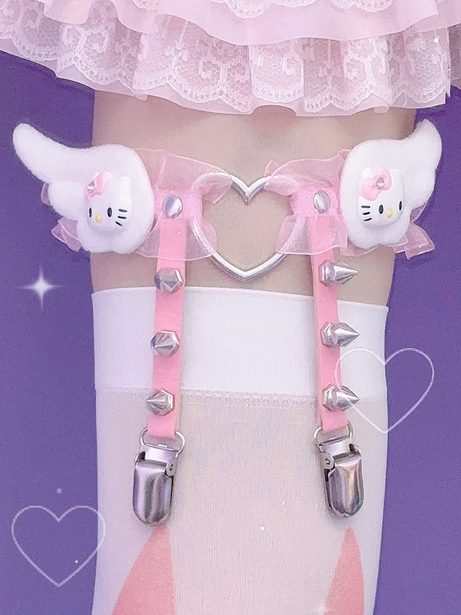 Kawaii Belt Pink Kitty Y2K Studs Garter