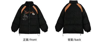 Schwarze Pufferjacke mit „Zootopia Judy and Nick“-Applikation