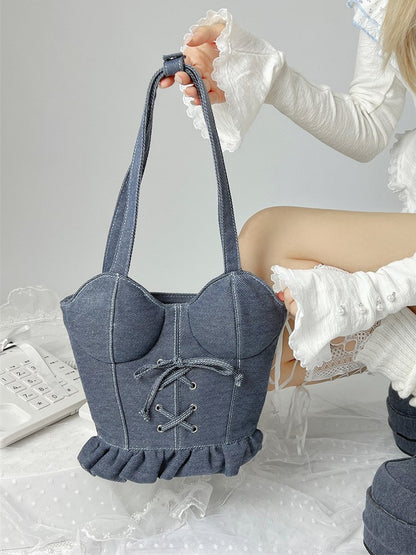 Denim Corset-shaped Crossbody Bag Blue Dark